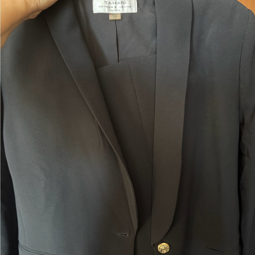 Tahari Black jacket & pants suit gold button accents
